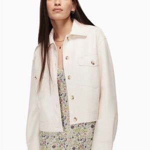 Wilfred Aritzia Autumn Vegan Leather Shirt Jacket in creamy white pearl